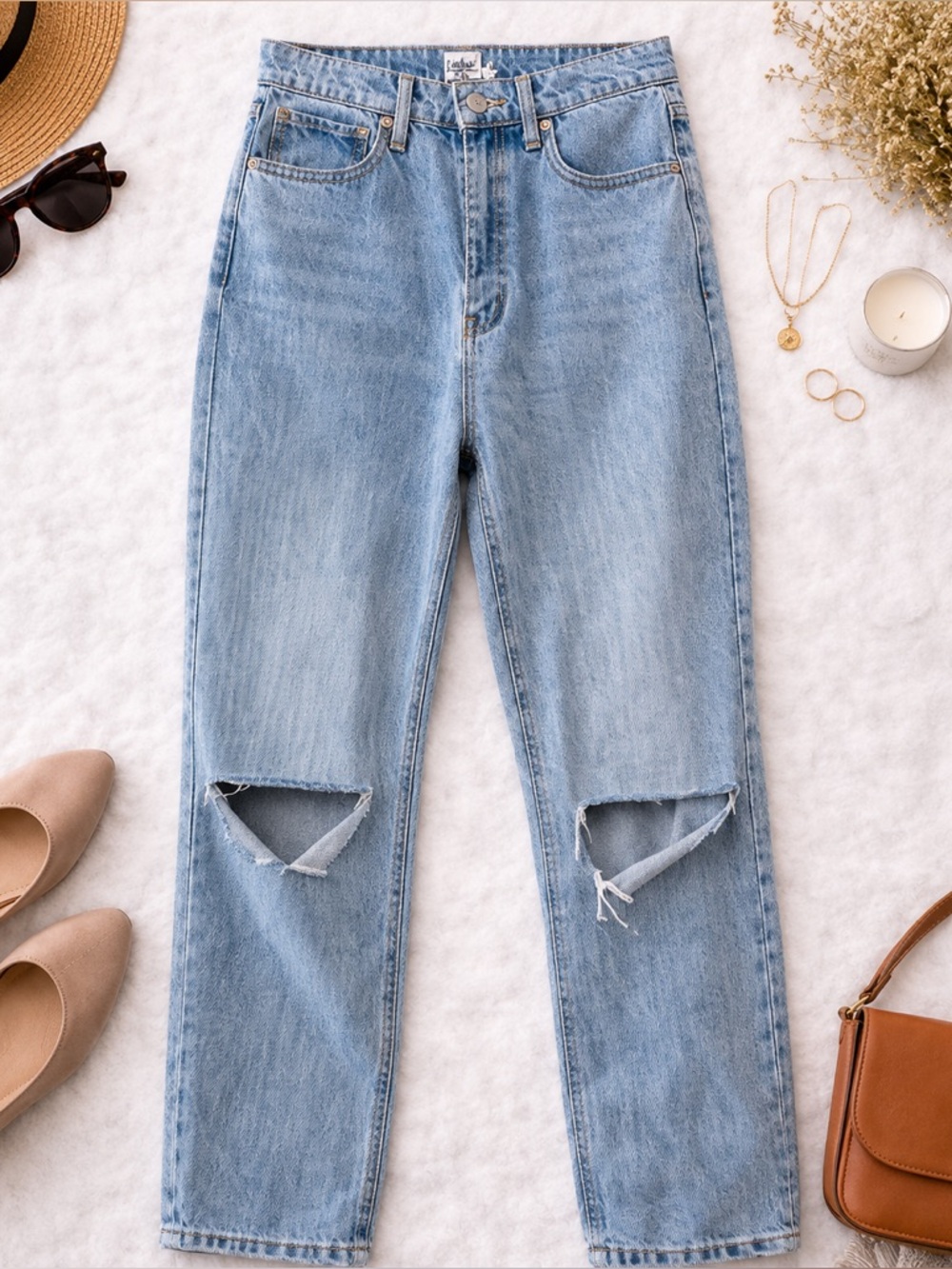 Princess Polly Distressed Straight Leg Jeans Light Wash Women’s 8 AU 12